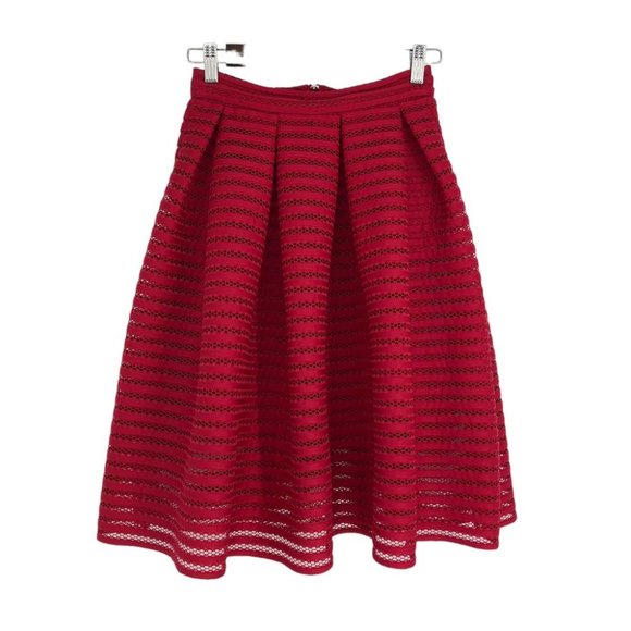 Maje Red Eyelet Trim Puffy Retro High Waist Knee Length Skirt 1 or S - Picture 2 of 16